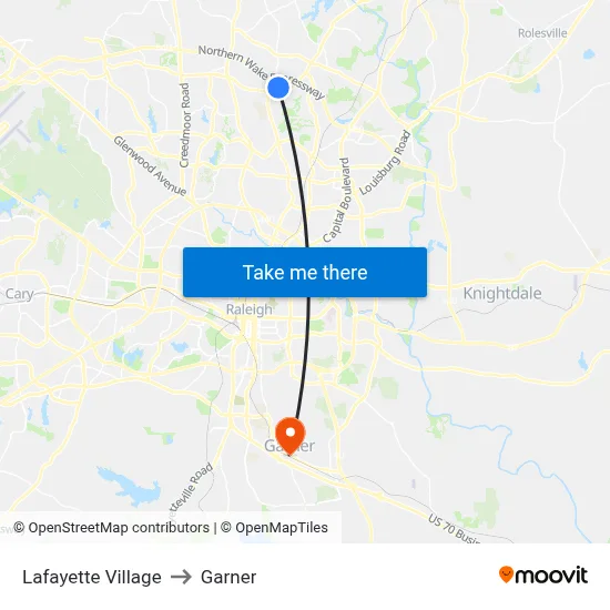 Lafayette Village to Garner map