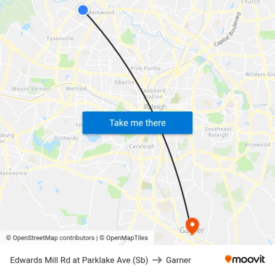 Edwards Mill Rd at Parklake Ave (Sb) to Garner map