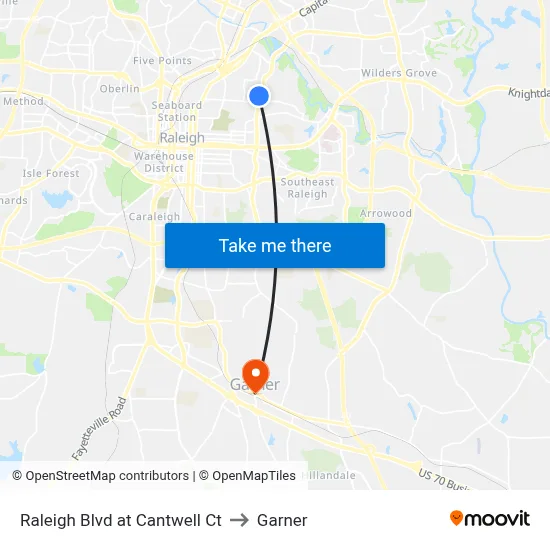 Raleigh Blvd at Cantwell Ct to Garner map