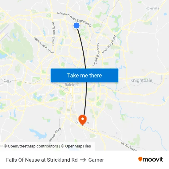 Falls Of Neuse at Strickland Rd to Garner map