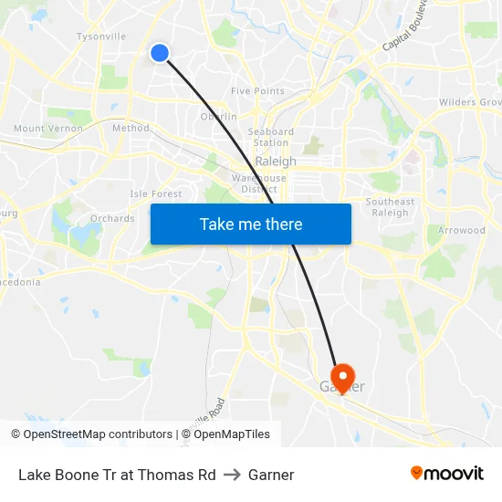 Lake Boone Tr at Thomas Rd to Garner map