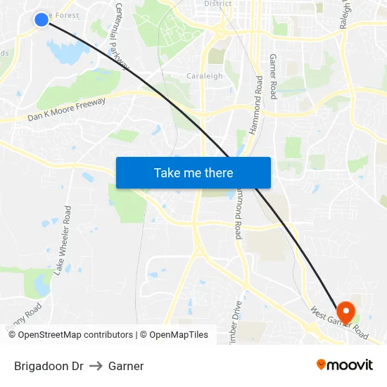 Brigadoon Dr to Garner map
