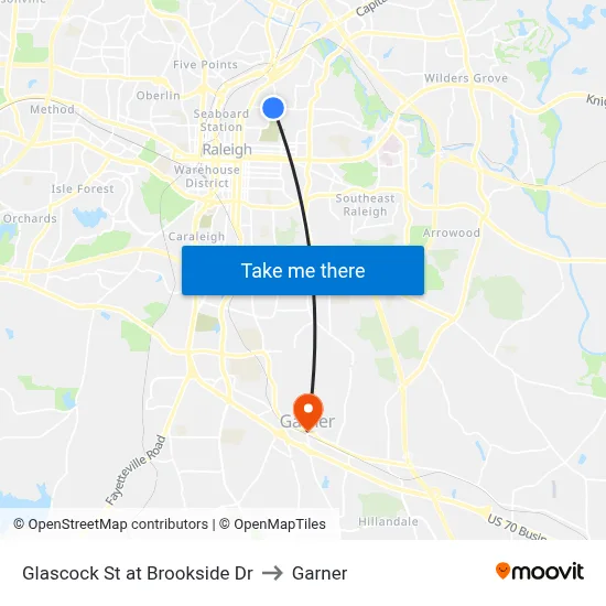Glascock St at Brookside Dr to Garner map