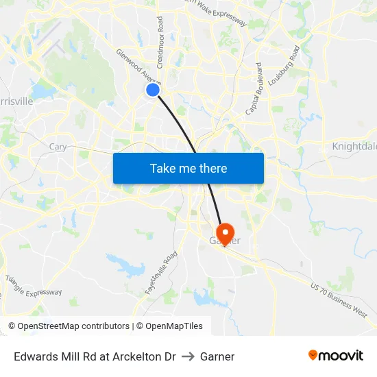Edwards Mill Rd at Arckelton Dr to Garner map