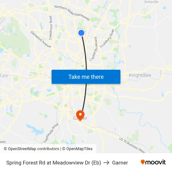 Spring Forest Rd at Meadowview Dr (Eb) to Garner map