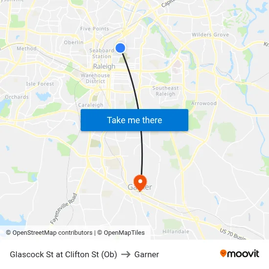 Glascock St at Clifton St (Ob) to Garner map