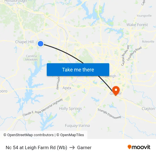 Nc 54 at Leigh Farm Rd (Wb) to Garner map
