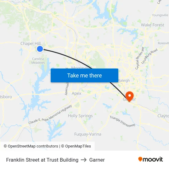 Franklin Street at Trust Building to Garner map
