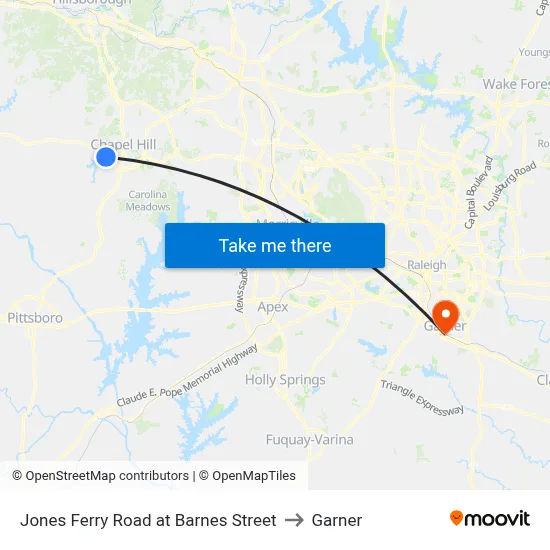Jones Ferry Road at Barnes Street to Garner map