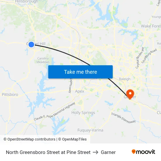 North Greensboro Street at Pine Street to Garner map
