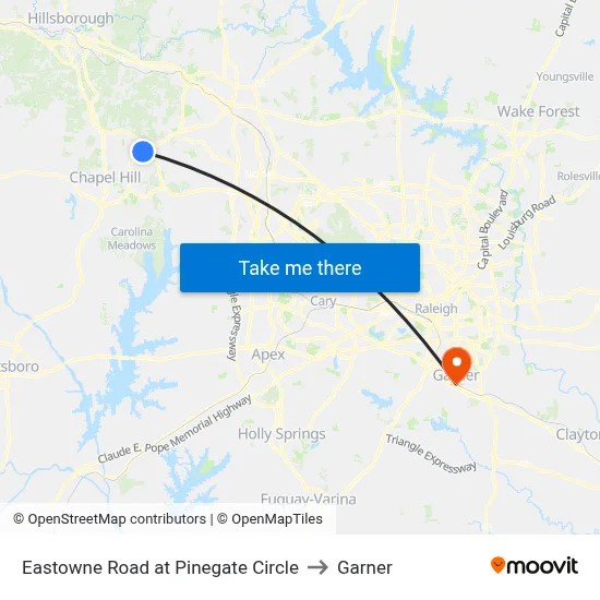 Eastowne Road at Pinegate Circle to Garner map