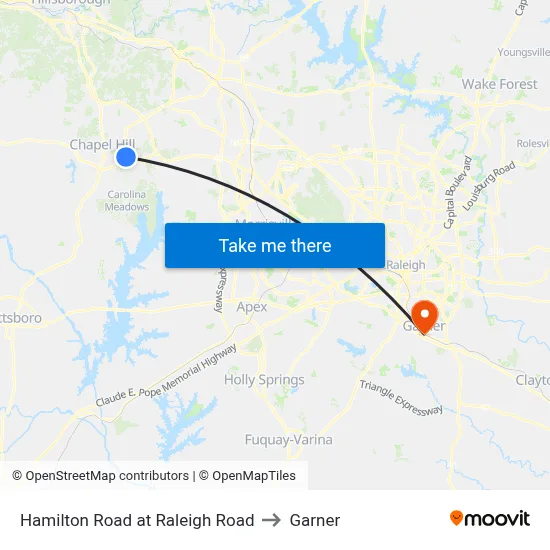 Hamilton Road at Raleigh Road to Garner map