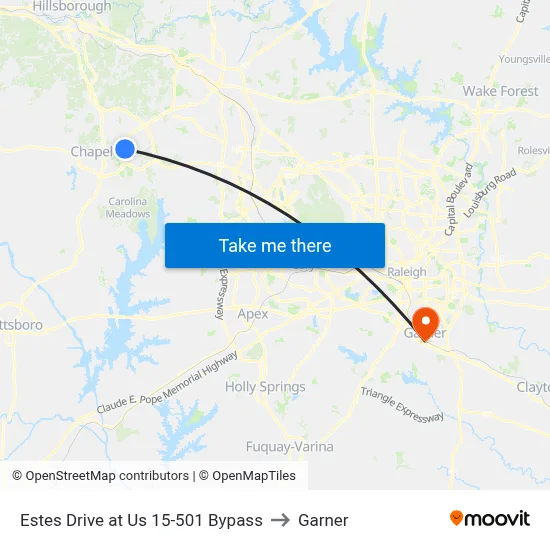 Estes Drive at Us 15-501 Bypass to Garner map