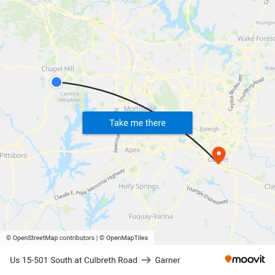 Us 15-501 South at Culbreth Road to Garner map