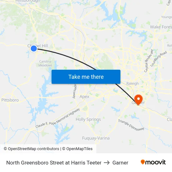 North Greensboro Street at Harris Teeter to Garner map