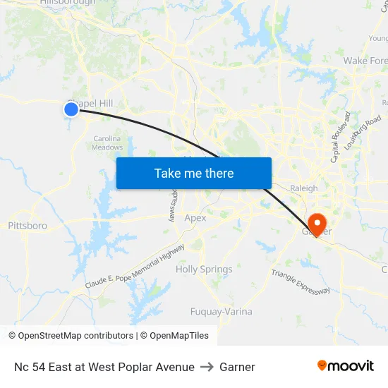 Nc 54 East at West Poplar Avenue to Garner map