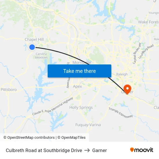 Culbreth Road at Southbridge Drive to Garner map