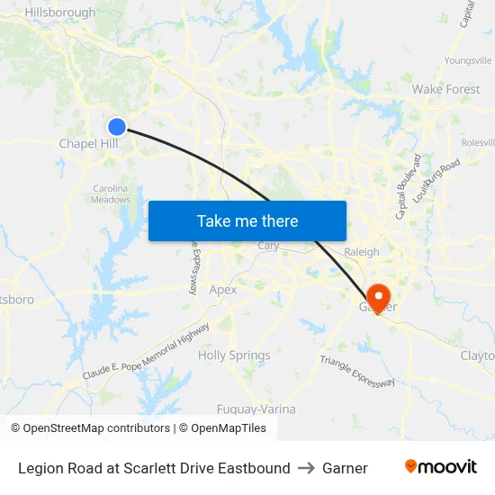 Legion Road at Scarlett Drive Eastbound to Garner map