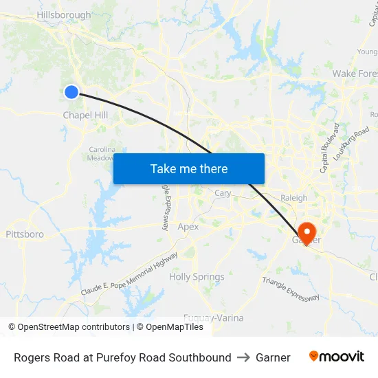 Rogers Road at Purefoy Road Southbound to Garner map
