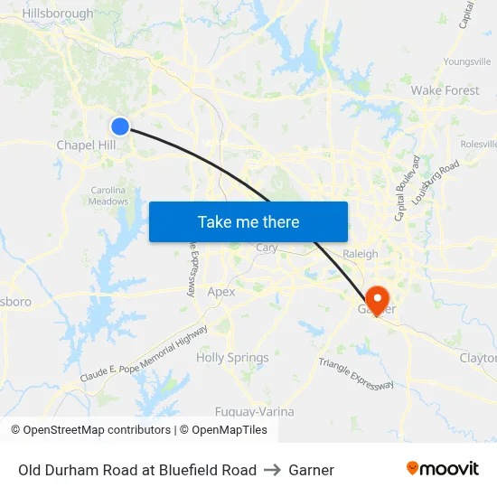 Old Durham Road at Bluefield Road to Garner map
