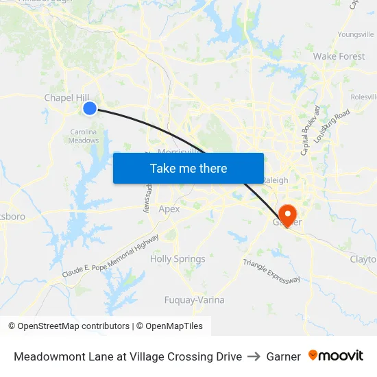 Meadowmont Lane at Village Crossing Drive to Garner map
