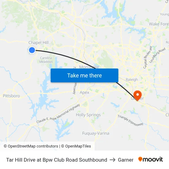 Tar Hill Drive at Bpw Club Road Southbound to Garner map