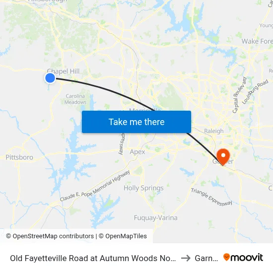 Old Fayetteville Road at Autumn Woods North to Garner map