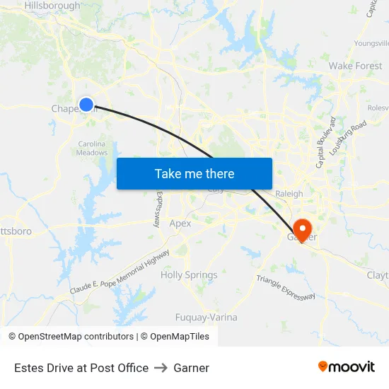 Estes Drive at Post Office to Garner map