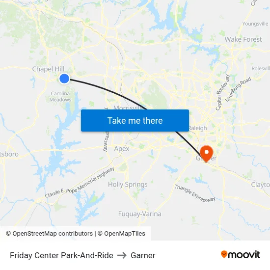 Friday Center Park-And-Ride to Garner map