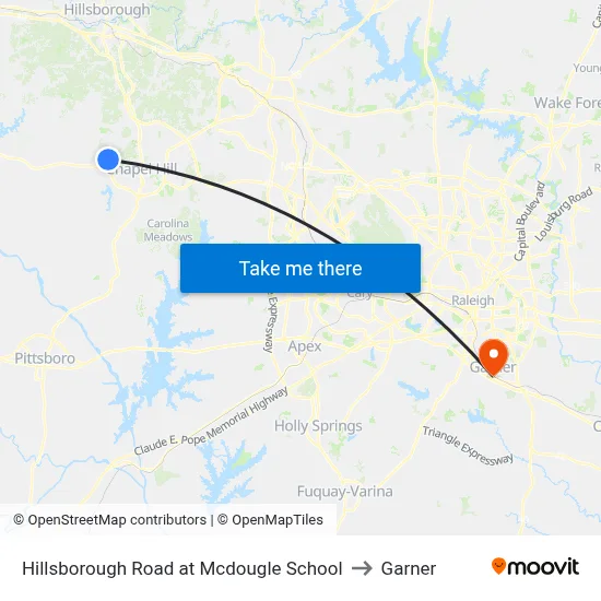 Hillsborough Road at Mcdougle School to Garner map