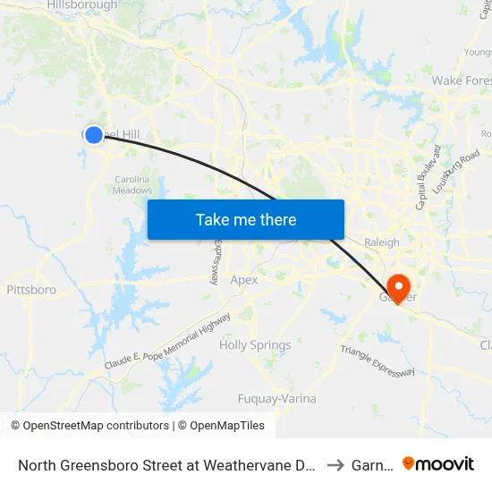 North Greensboro Street at Weathervane Drive to Garner map