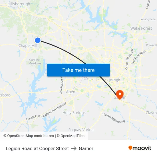 Legion Road at Cooper Street to Garner map