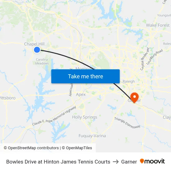 Bowles Drive at Hinton James Tennis Courts to Garner map