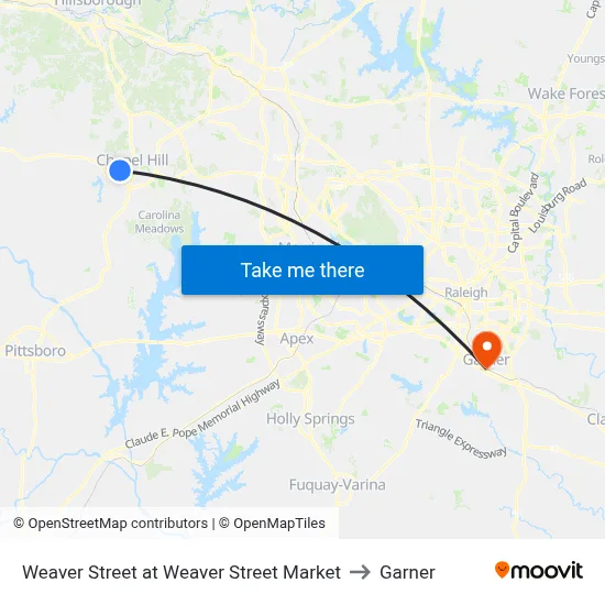 Weaver Street at Weaver Street Market to Garner map