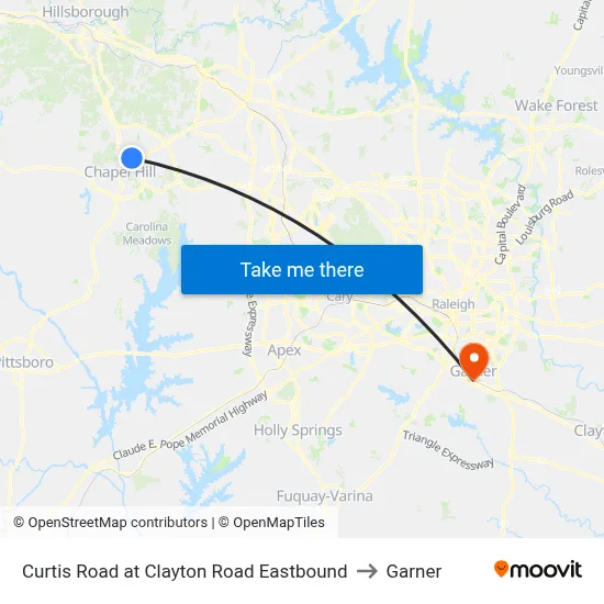 Curtis Road at Clayton Road Eastbound to Garner map