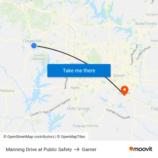 Manning Drive at Public Safety to Garner map