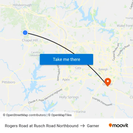 Rogers Road at Rusch Road Northbound to Garner map