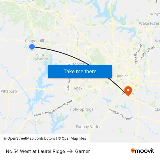 Nc 54 West at Laurel Ridge to Garner map