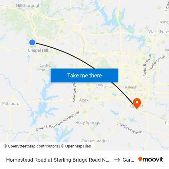 Homestead Road at Sterling Bridge Road Northbound to Garner map
