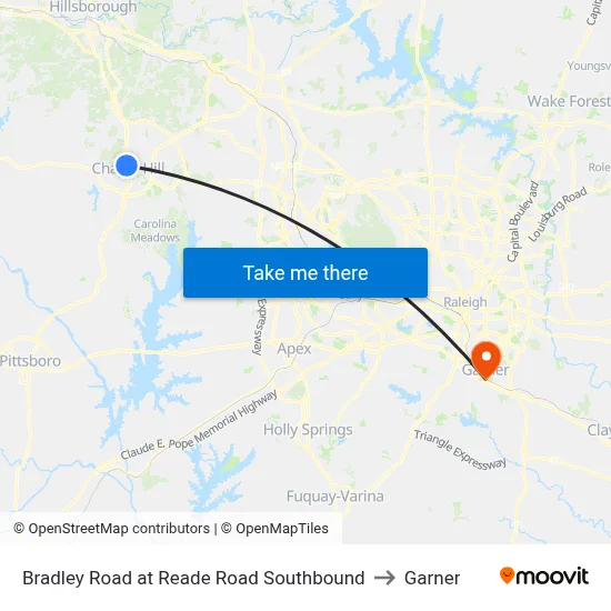 Bradley Road at Reade Road Southbound to Garner map