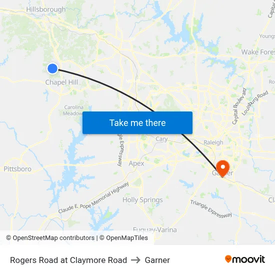 Rogers Road at Claymore Road to Garner map