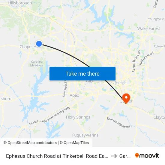 Ephesus Church Road at Tinkerbell Road Eastbound to Garner map