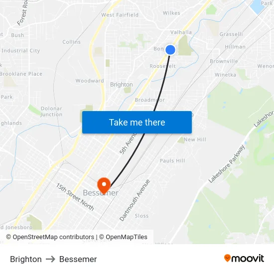 Brighton to Bessemer map