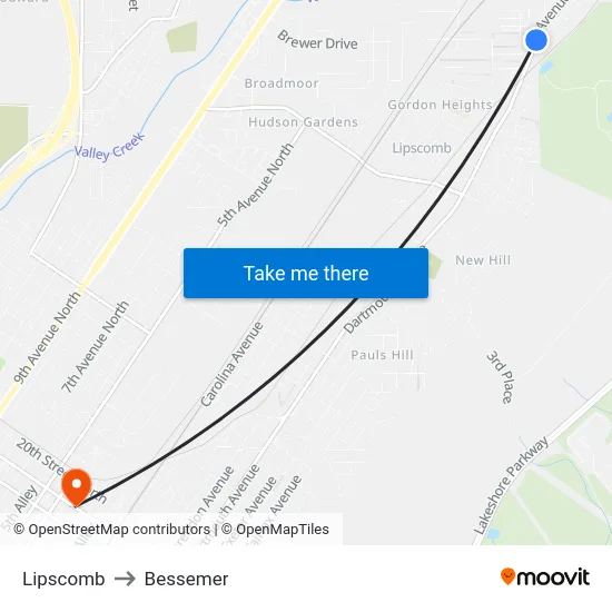 Lipscomb to Bessemer map