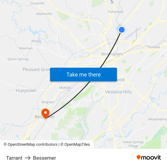 Tarrant to Bessemer map