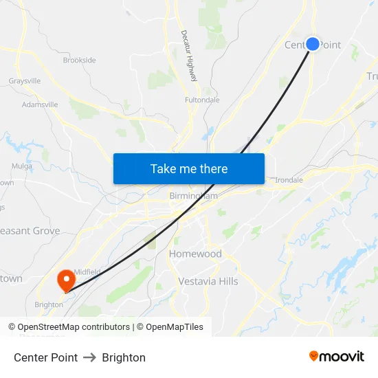 Center Point to Brighton map