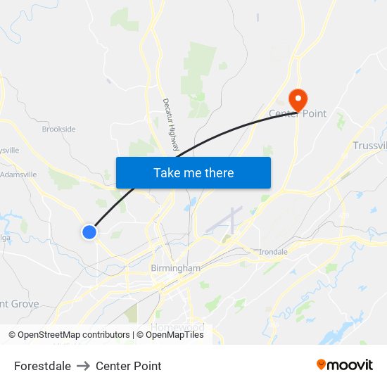 Forestdale to Center Point map