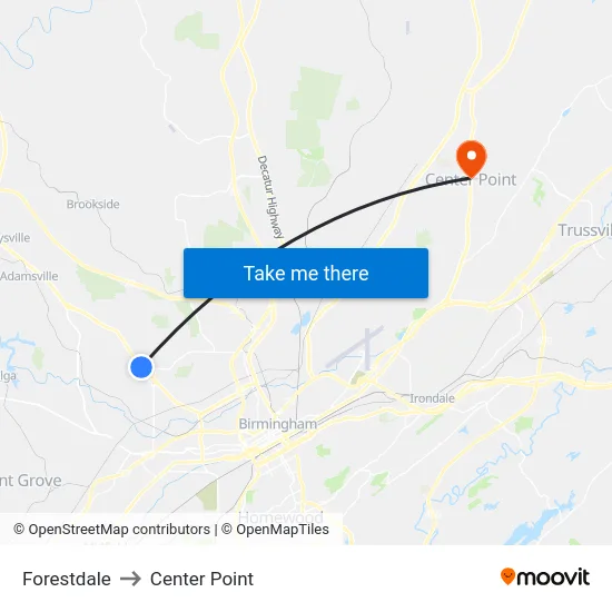 Forestdale to Center Point map