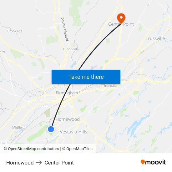Homewood to Center Point map