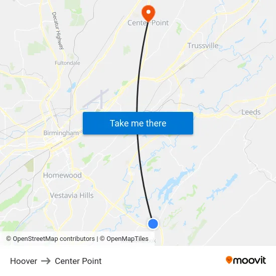 Hoover to Center Point map